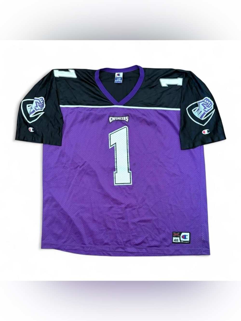 Vintage 2001 Chicago Enforcers XFL Champion Football Jersey Black/Purple Size XL